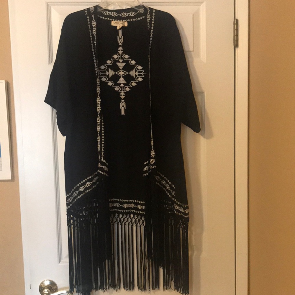 Black embroidered kimono